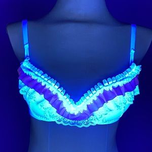 Lolita pearls handmade push up glow Festival fit ruffles rave bra white 34B